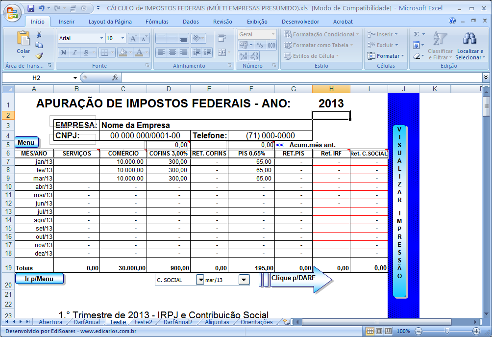 calculo de impostos